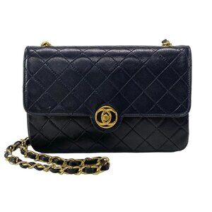 Auth CHANEL Mini Matelasse - Black Lambskin Shoulder Bag Gold hardware